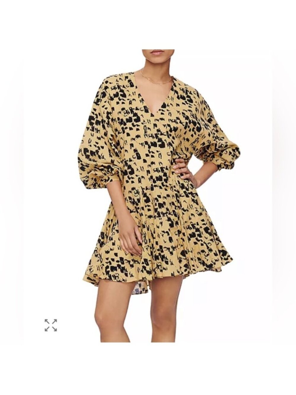 Anine Bing Peyton Shift Dress Abstract Print Pleated Mini Small Boho Festival